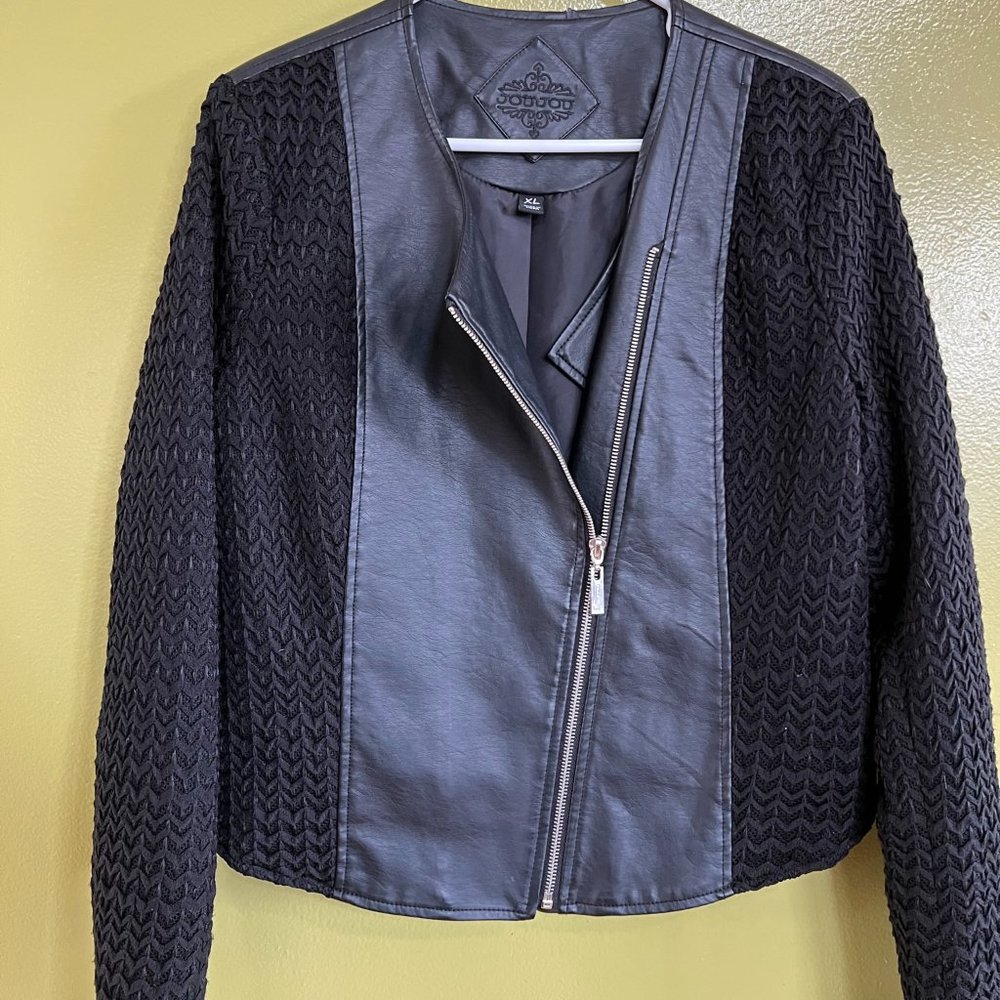 Unique Vegan Leather with Crochet/Knit Sleeve Jacket